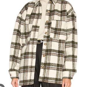 bardot checked flannel shirt jacket in natural